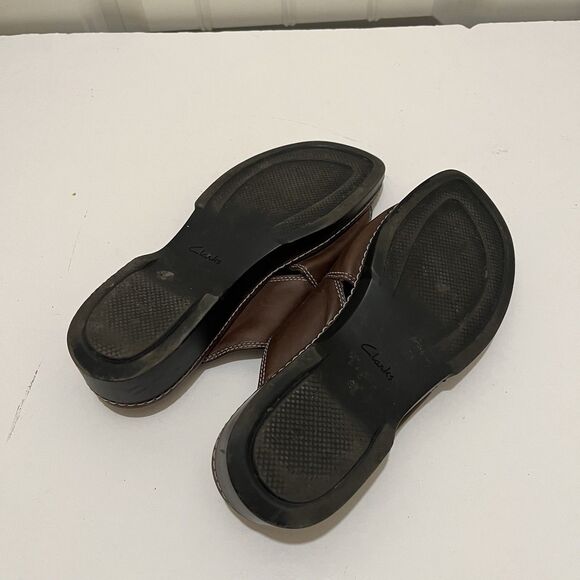 Clarks Criss Cross Brown Leather Slip On Slides Sandals Womens Size 8M VTG 2003 - Picture 9 of 13